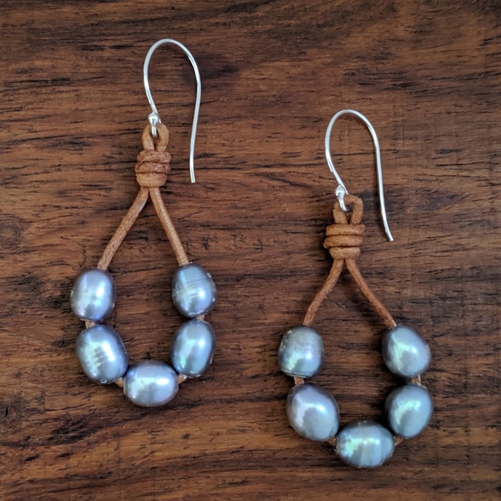 NEW Sundance Catalog Leather & Pearl Earrings